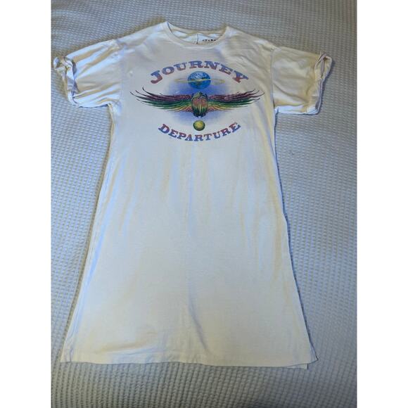 Journey Departure Tour Cotton Roll Short Sleeve Graphic Midi Tee Shirt Dress Med - Picture 11 of 11